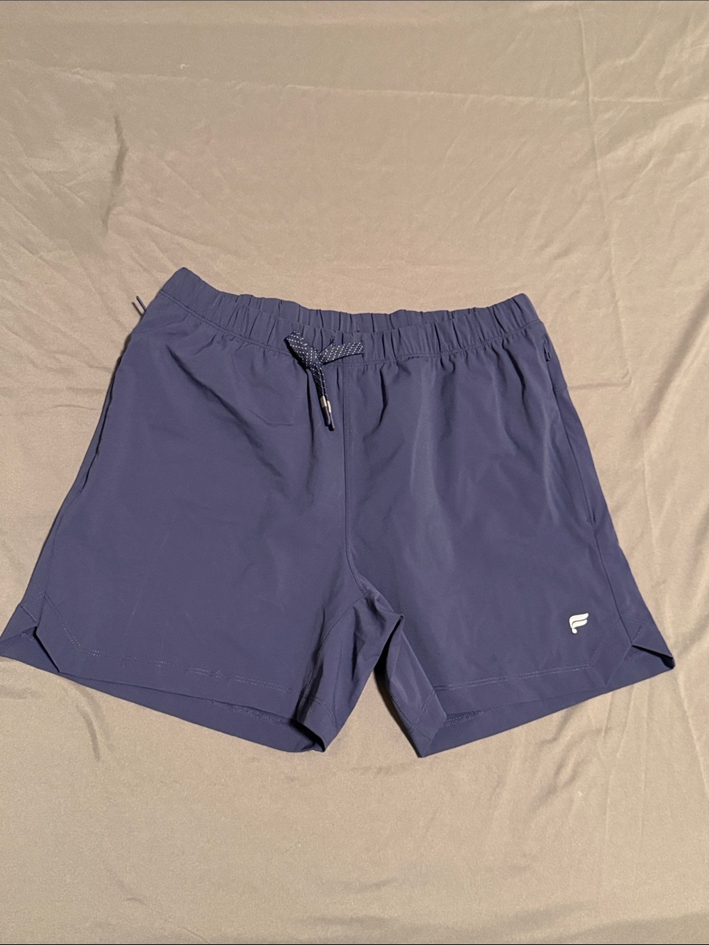 Fabletics Women's Athletic Shorts in Slate Blue with White Logo